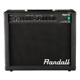 Černý kytarový kombo zesilovač s černou textilní maskou. Na horním ovládacím panelu jsou nápisy RG50TC, 50 WATT TUBE COMBO a ovládací prvky rozdělené…
