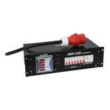 Černý rozvodč produkt s nápisem eurolite a označením SBM-32B POWER DISTRIBUTOR. Na předním panelu je digitální multimetr s červenými displeji a šest…