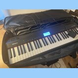 Černé digitální piano značky Roland, model GO:PIANO, umístěné v černé transportní tašce. Nástroj má bílé a černé klávesy a v horní části se nachází m…