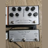 Dvě stříbrné efektové pedály značky FKT AUDIO. Horní pedal má nápis OCTAVARIUM a osm ovládacích knoflíků s popisky SUB OCT, SYNTH, FREQ, TOUCH, CLEAN…