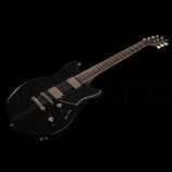 Černá elektrická kytara s tmavým hmatníkem a bílými lemovkami kolem těla. Nástroj má dva humbuckery, Tune-o-matic kobylku a čtyři ovládací knoflíky.…