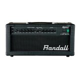Černý kytarový kombozesilovač s nápisem Randall na předním textilním krytu. V horní části je ovládací panel s nápisy RH50T, 50 WATT TUBE HEAD a sekce…
