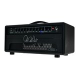 Černý kytarový zesilovač s nápisem Paul Reed Smith uprostřed přední strany. V horní části jsou ovládací knofíky rozdělené na sekce LEAD CHANNEL a CLE…