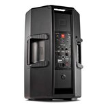 Černý aktivní reproduktor z plastového materiálu. Na zadním panelu a na horní části korpusu je logo JBL PROFESSIONAL, dále je zde nápis EON 615. Pane…