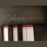 Detailní záběr na černý digitální klavír. Na povrchu je bílým nápisem uveden název Bohemia, pod kterým je menším písmem DIGITAL PIANO a vedle modelu…