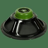 Černý reproduktor s výrazným zeleným magnetem. Na horní části magnetu je nápis DV Green - 16 a dále označení 1612. Povrch černého rámu je lesklý a v…