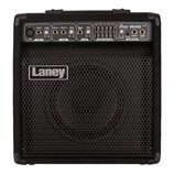 Černý kytarový kombo zesilovač s kovovou mřížkou. Na přední straně je bílo-černé logo Laney a v horní části nápis AUDIOHUB AH40. Ovládací panel obsah…