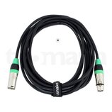 Černý mikrofonní kabel sletovaný do kruhu a zajištěný černým suchým stahovadlem s bílým nápisem pro snake. Na kabelu je bílý nápis PROFESSIONAL LOW N…