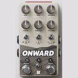 Efektový pedál v béžovém provedení s nápisem ONWARD. Horní část obsahuje šest otočných potenciometrů s popisky SIZE SENSITIVITY, MIX BALANCE (RAMP),…