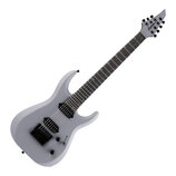 Světle šedá elektrická kytara s tmavým hmatníkem a černými komponenty. Na hlavě je bílý nápis Jackson. Nástroj má dva humbuckery, jeden ovládací knof…