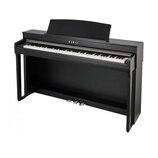 Černý digitální piano v celočerném provedení s bílými a černými klávesami. Na přední straně nad klávesnicí je bílý nápis KAWAI. Nástroj obsahuje inte…