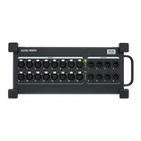 Černý rackový stagebox s nápisy ALLEN&HEATH a DX168 AudioRack. Zařízení má 16 vstupů označených jako INPUTS (čísla 1–16) a 8 výstupů označených jako…