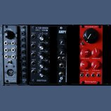 Fotografie zobrazuje čtyři moduly syntetizátoru v racku. Zleva jsou vidět moduly s nápisy BLACK MIDI-CV erica synths, Doepfer A-180-2 Multipl, A-138…
