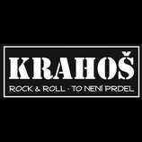 Černý obdélníkový banner s bílým rámem. Uprostřed je velkým bílým písmem napsáno KRAHOŠ a pod ním menším písmem text ROCK & ROLL - TO NENÍ PRDEL.