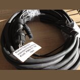 Černý svitek hybridního kabelu s několika konektory. Na přiloženém štítku je nápis: Kabel hybridni napajecilsignalovy Kod: PMN 01 150 15m. Kabel vyka…