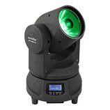 Černý LED moving head reflektor s viditelným zeleným světlem. Na boku je bílý nápis eurolite a pod ním model LED TMH-X1. V dolní části se nachází dis…
