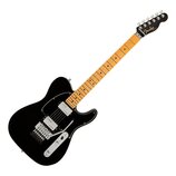 Černá elektrická kytara s jasně hnědým javorovým hmatníkem. Na hlavě je bílé logo Fender a pod ním menší nápis Telecaster. Kytara má jeden humbuker,…