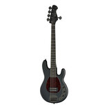 Černá elektrická basová kytara s pěti strunami a tmavým hmatníkem. Na hlavě je bílý nápis "Hofner". Tělo má červenobrowný torties pickguard a stříbrn…