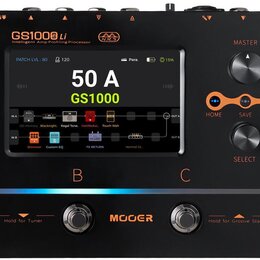 Černý procesor efektů s nápisem GS1000 Li Intelligent Amp Profiling Processor a logem N.R.S. Zařízení má digitální displej, na kterém je zobrazen tex…