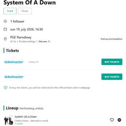 Vstupenka SOAD Varšava