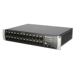 Šedý rackový audio rozhraní s černým předním panelem. Na pravé straně je bílý nápis PreSonus a pod ním model STUDIOLIVE 32R s doplňujícím textem Prof…