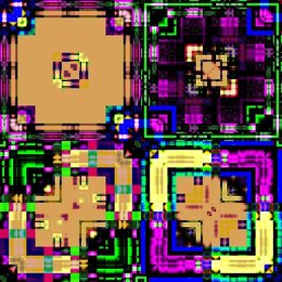 Na fotografii není zobrazen žádný hudební nástroj ani příslušenství. Obraz tvoří abstraktní, digitálně generovaný vzor s geometrickými tvary v fialov…