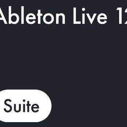 Fotografie obsahuje bílý text na tmavém pozadí. V horní části je nápis Ableton Live 12 a v dolní části se nachází bílý ovál s černým textem Suite.