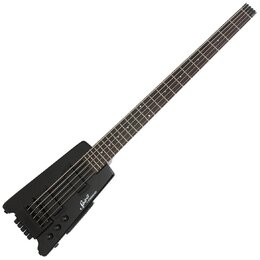 Černá elektrická basa s hranatým tělem a tmavým hmatníkem. Na těle je bílý nápis Spirit by Schecter guitars. Nástroj má čtyři struny, čtyři ovládací…