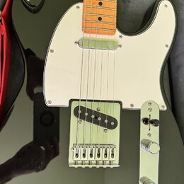 Černá elektrická kytara typu Telecaster s bílým pickguardem a světle hnědým javorovým hmatníkem. Nástroj má jeden krkový snímač a jeden mostový sníma…