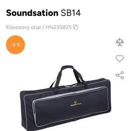 Černý klávesový obal s bílým lemováním a dvěma rukojetmi nahoře. Na přední straně je umístěno logo a nápis soundsation. Produkt je zobrazen na bílém…