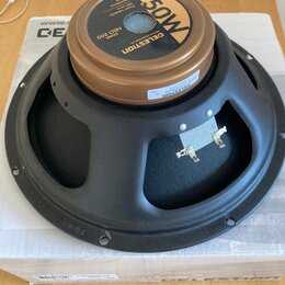 Fotografie znázorňuje zadní stranu reproduktoru s černým rámem a hnědým magnetem. Na magnetu je bílý nápis 250W a štítek s textem CELESTION, Model: N…