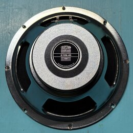 Fotografie znázorňuje zadní stranu černého reproduktoru. Uprostřed je umístěn štítek s nápisy CELESTION, GUITAR SPEAKERS, G10N-40 a 40W. Okraj štítku…
