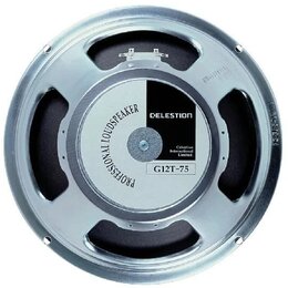 Stříbrný reproduktor s kovovým rámem. Na středovém štítku je uveden nápis PROFESSIONAL LOUDSPEAKER, logo CELESTION, text Celestion International Limi…