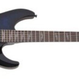 Modrá elektrická kytara s vyznačenou strukturou dřeva na topu. Na hlavě hmatníku je viditelné logo LTD. Nástroj má dva humbuckery, jeden ovládací kno…