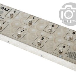 Kovový MIDI kontrolér stříbrné barvy s nápisy ENGL, MIDI Footcontroller Z-12. Zařízení obsahuje 10 stoupavých spínačů označených čísly 0 až 9 a dva s…