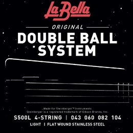 Grafika s černým pozadím, na které je v horní části červené logo la Bella a bílý nápis ORIGINAL DOUBLE BALL SYSTEM. Ve spodní části je detailní černo…