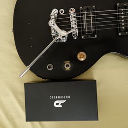 Černá elektrická kytara s chromovaným hardwarem a dvěma snímači. Na jednom ze snímačů je nápis Signature Humbucker. Pod snímači se nachází přepínač s…