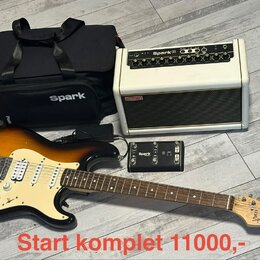 Sada obsahuje elektrickou kytaru s tělem v barvě sunburst, bílým pickguardem a hnědým hmatníkem. Na hlavě kytary je nápis Squier by Fender. Součástí…
