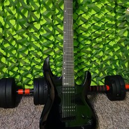 Černá elektrická kytara s hrazdivým hmatníkem a dvěma humbuckery. Na hlavě je bílý nápis "Gary D". Povrch kytary je lesklý a v dobrém stavu. Nástroj…