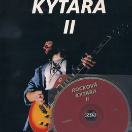 Fotografie zobrazuje obal CD s názvem ROCKOVÁ KYTARA II a přiloženým diskem. Na obalu je muž s kytarou typu Les Paul v žlutém gradientu. Na disku jso…
