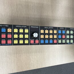 Černý rackový syntetizátor s bílým panelem a barevnými ovládacími tlačítky. Na panelu jsou nápisy STUDIO ELECTRONICS, ATC-1 a TONE CHAMELEON. Ovládac…