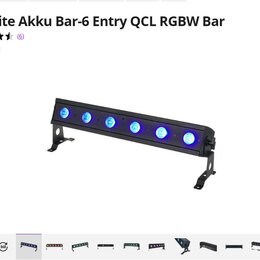 Černý LED lineární svítici panel s šesti modře svítícími diodami. Nástroj je vybaven dvěma montážními konzolami na koncích. V horní části obrázku je…
