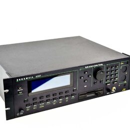 Černý rackový syntetizátor s nápisem KURZWEIL K2500R. V horní části je text V.A.S.T. Variable Architecture Synthesis Technology. Přístroj disponuje L…