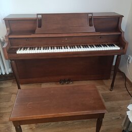 Hnědé dřevěné piano s doprovodnou stoličkou. Nad klávesnicí je vyveden nápis WILLIS. Povrch nástroje i stoličky vykazuje drobné známky opotřebení.