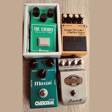 Pedals. Ibanez OD808, Maxon 808, Boss os-2, Marshall rf-1, 