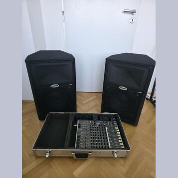 PA Zvukový set Samson: Aktivní bedny 2x 300W + 12-kanál MIX