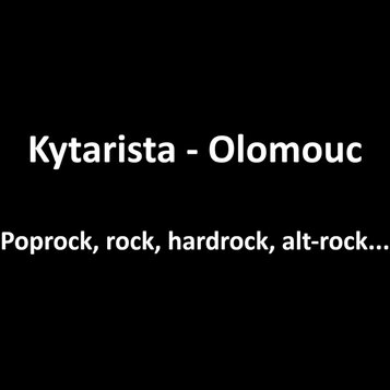 Černý obrázek s bílým textem. V horní části je nápis Kytarista - Olomouc a v dolní části text Poprock, rock, hardrock, alt-rock...
