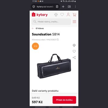 Černý klávesový obal s bílým lemováním a dvěma rukojetmi nahoře. Na přední straně je umístěno logo a nápis soundsation. Produkt je zobrazen na bílém…
