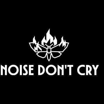 Černý obrázek s bílým grafickým motivem. V horní části je stylizovaný nákres můry s plameny místo křídel. Dole je uveden velký bílý nápis NOISE DON'T…