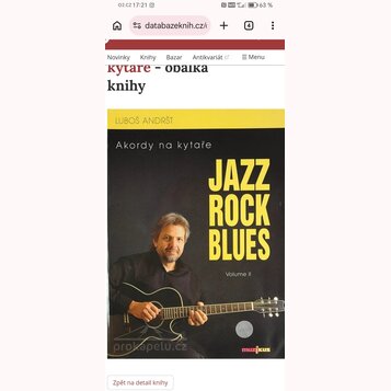 Fotografie znázorňuje obal knihy s názvem „Akordy na kytáře JAZZ ROCK BLUES Volume II“. Autorem je Luboš Andršt a v pravém dolním rohu je logo „muzik…